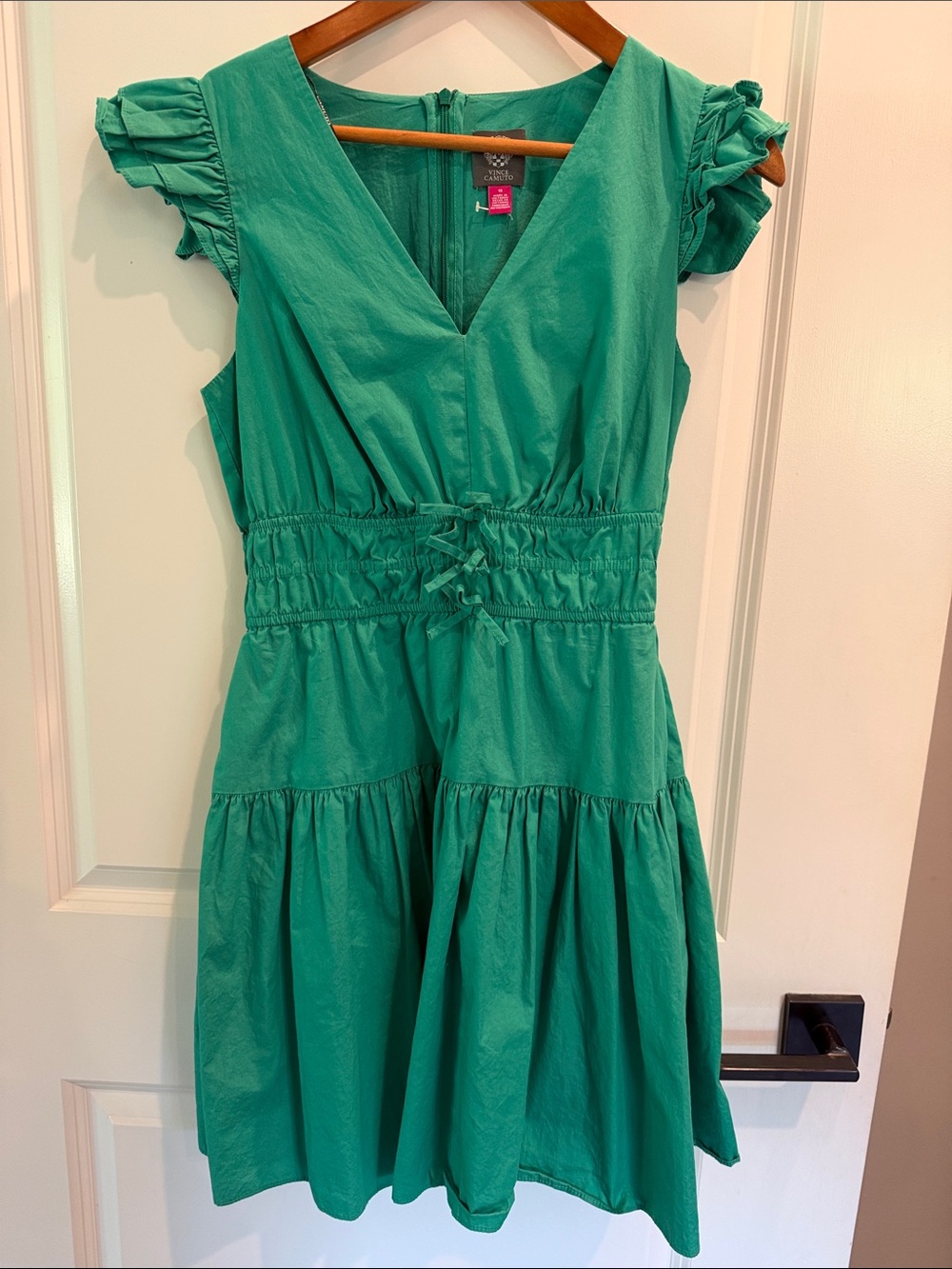 Vince Camuto Emerald Green Tiered V-Neck Dress